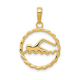 14k Yellow Gold Swimming Pendant, 16mm Diameter